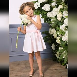 Hope & Henry Girls' Pink Sleeveless Bow Waist Dress